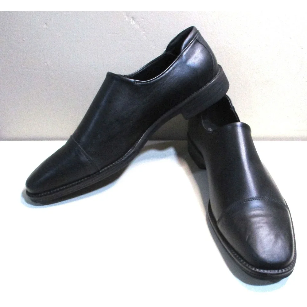Donald Pliner Gavril30 Mens 10M Black Leather Cap Toe Slip On Loafers Brazil